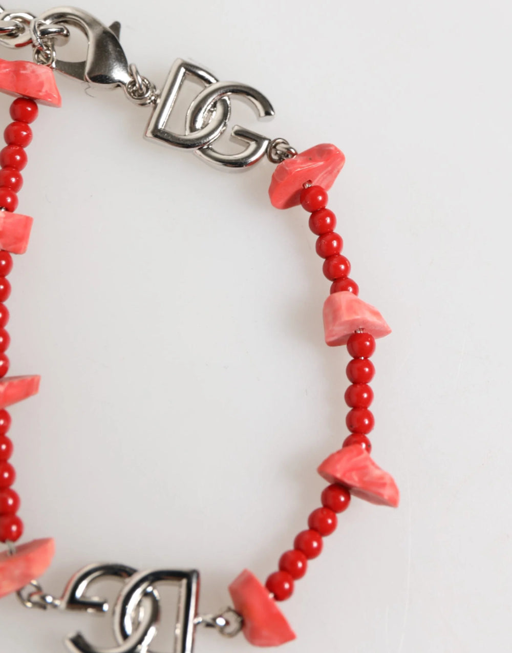 Dolce & Gabbana Silver Tone Brass Beaded Resin DG Logo Chain Men Bracelet - Bracelets