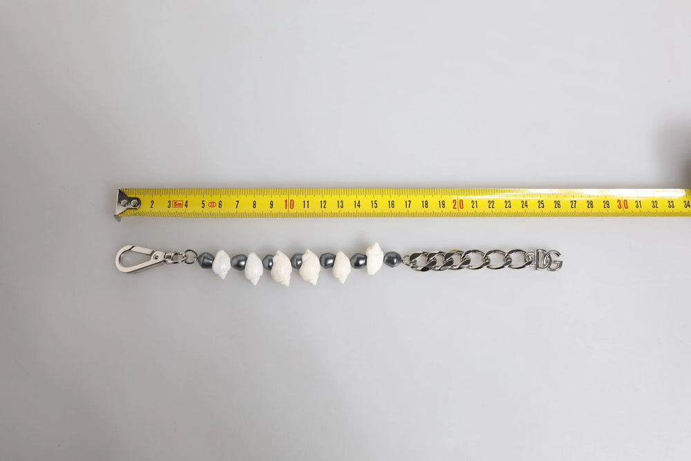 Dolce & Gabbana Silver Tone Brass Beaded Shell DG Logo Pendant Bracelet - Bracelets