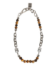 Dolce & Gabbana Silver Tone Brass Chain Beaded Gem DG Logo Bracelet