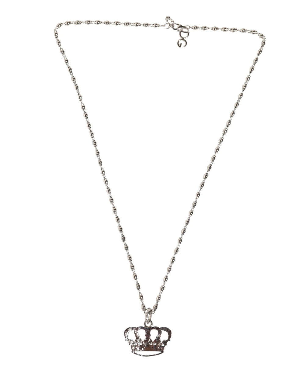 Dolce & Gabbana Silver Tone Brass Chain Crown Crystal Pendant Necklace