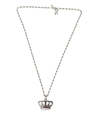 Dolce & Gabbana Silver Tone Brass Chain Crown Crystal Pendant Necklace