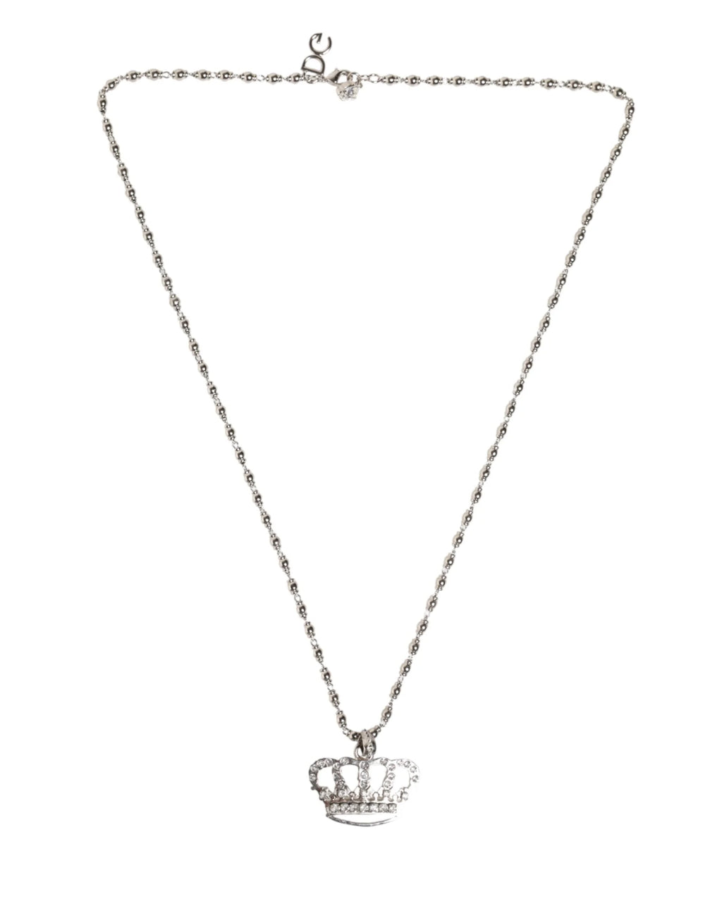 Dolce & Gabbana Silver Tone Brass Chain Crown Crystal Pendant Necklace