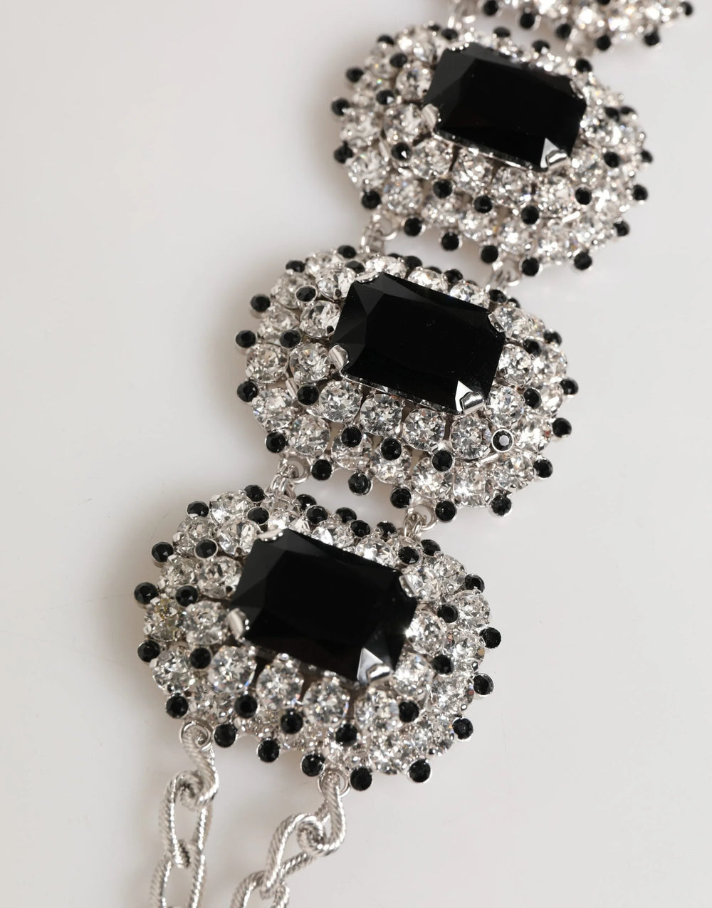 Dolce & Gabbana Silver Tone Brass Chain Crystal Embellished Bracelet