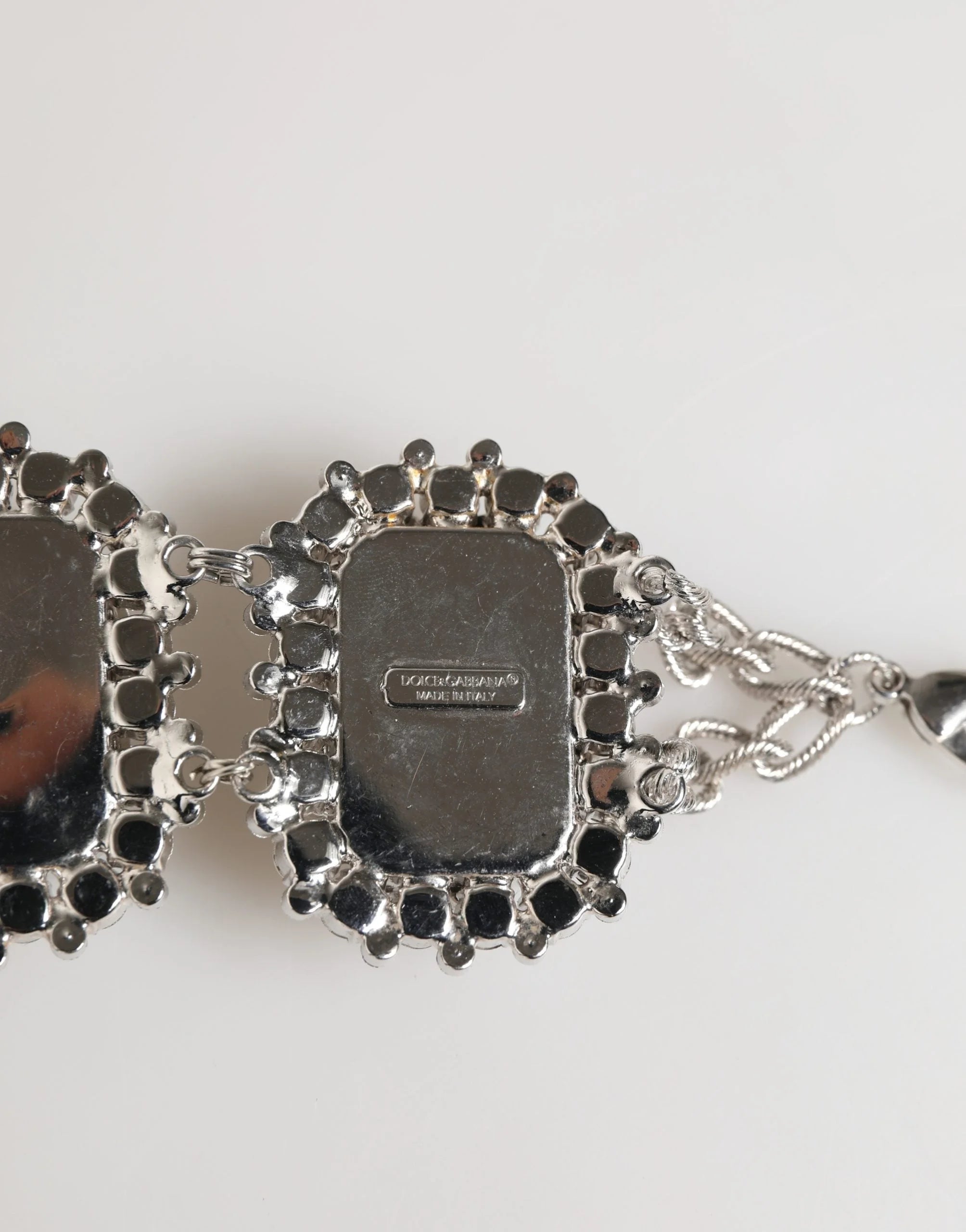 Dolce & Gabbana Silver Tone Brass Chain Crystal Embellished Bracelet