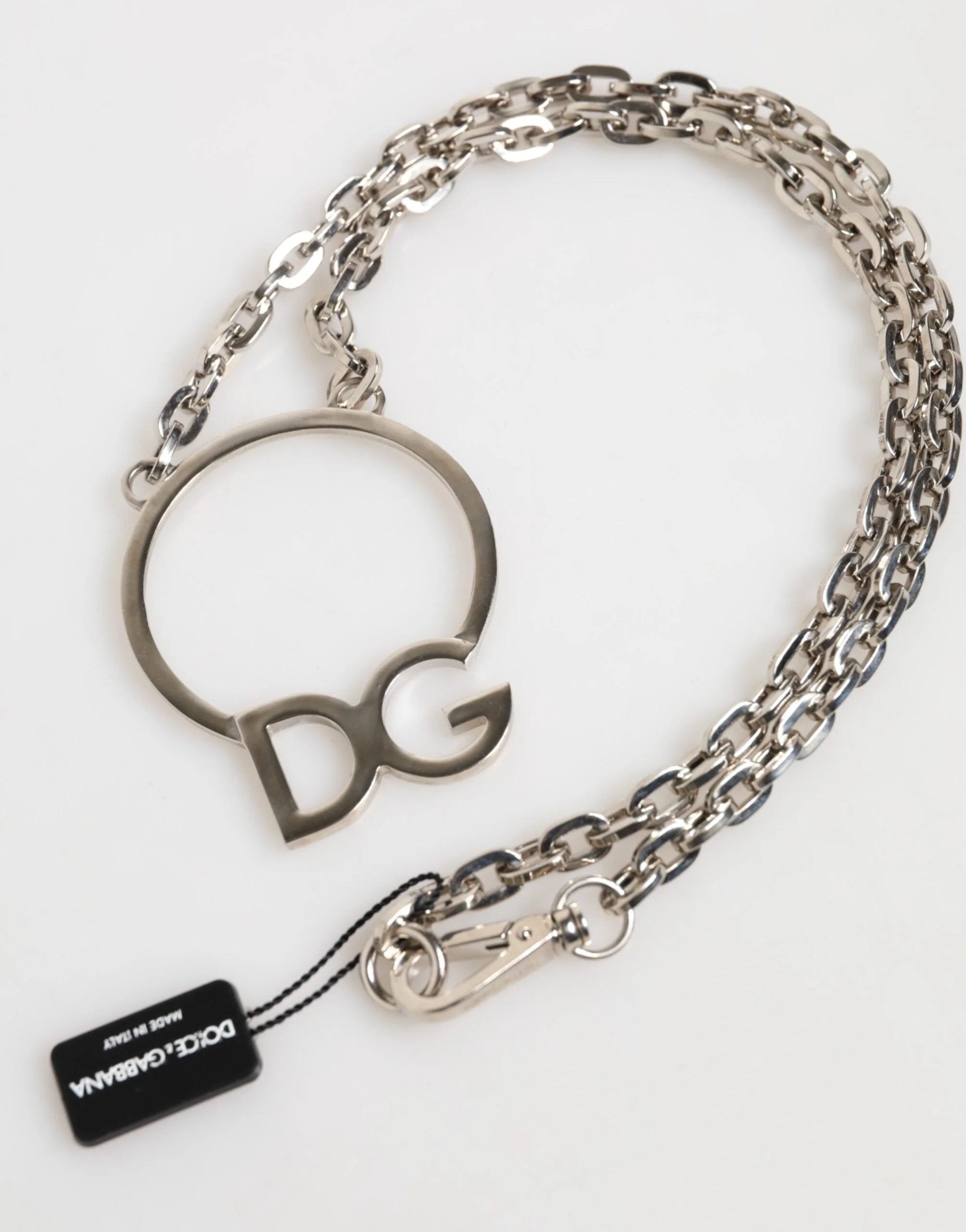 Dolce & Gabbana Silver Tone Brass Chain DG Logo Pendant Men Necklace - Necklaces