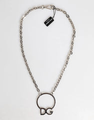 Dolce & Gabbana Silver Tone Brass Chain DG Logo Pendant Men Necklace - Necklaces
