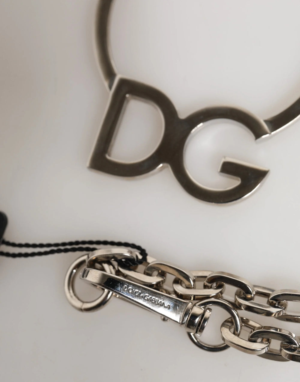 Dolce & Gabbana Silver Tone Brass Chain DG Logo Pendant Men Necklace - Necklaces