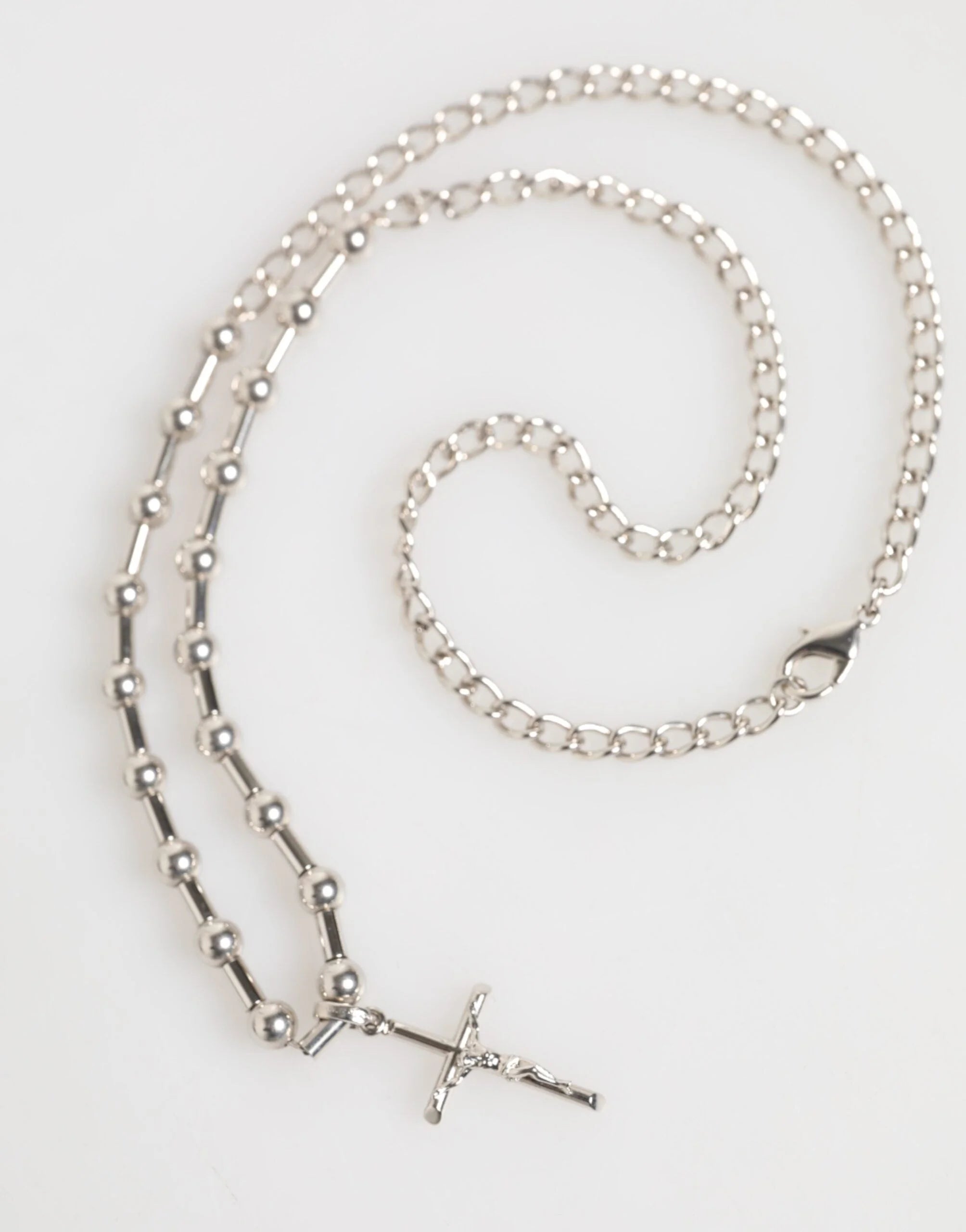 Dolce & Gabbana Silver Tone Brass Chain Religious Cross Pendant Necklace - Necklaces