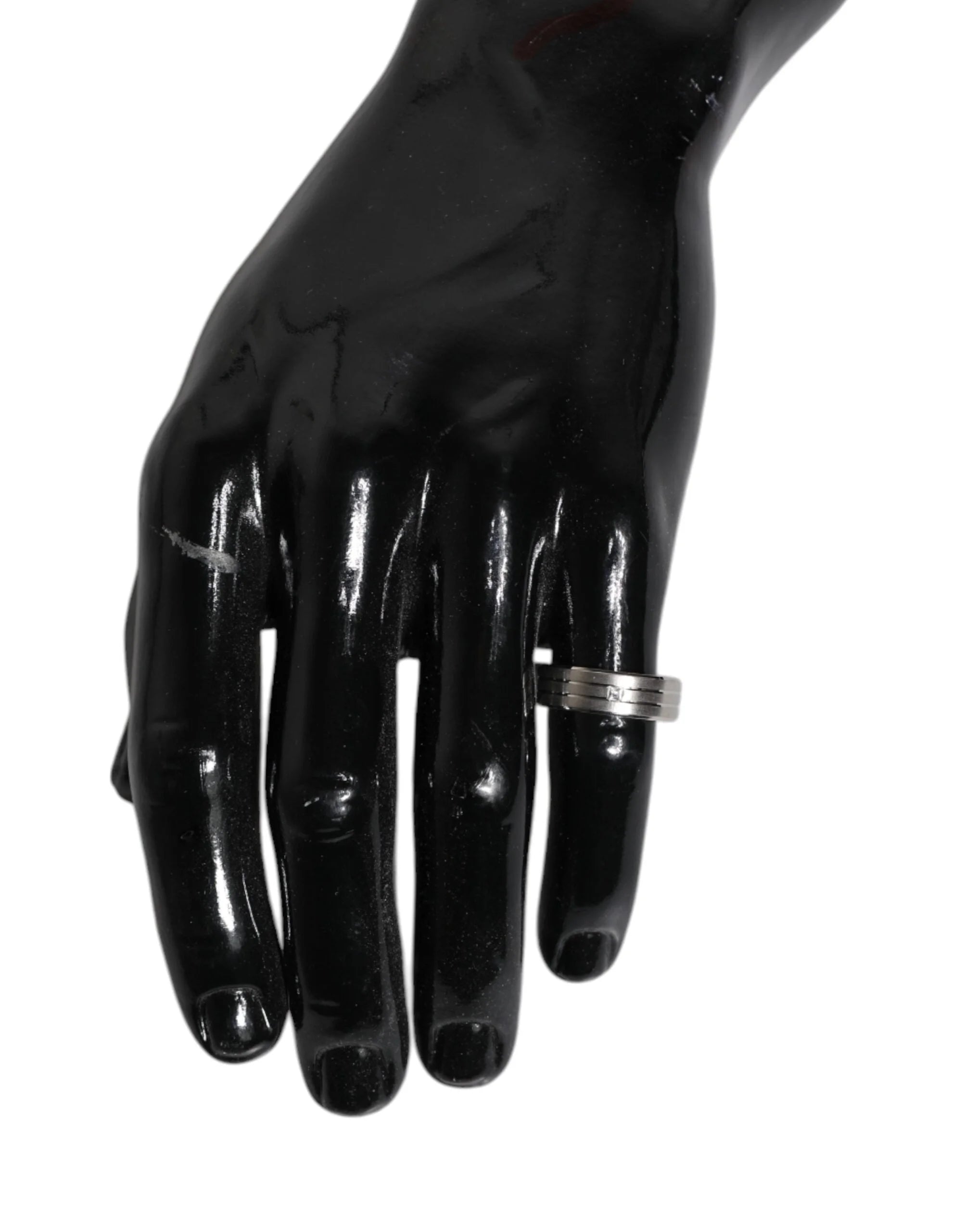 Dolce & Gabbana Silver Tone Brass Clear Crystal DG Logo Ring - EU54 | US7 - Rings