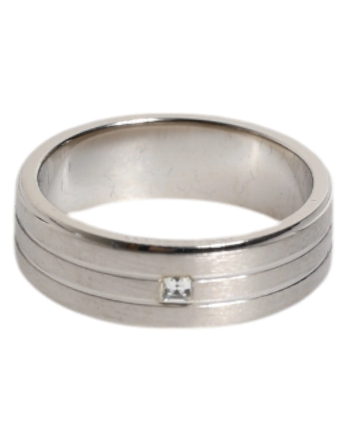 Dolce & Gabbana Silver Tone Brass Clear Crystal DG Logo Ring - EU56 | US8 - Rings