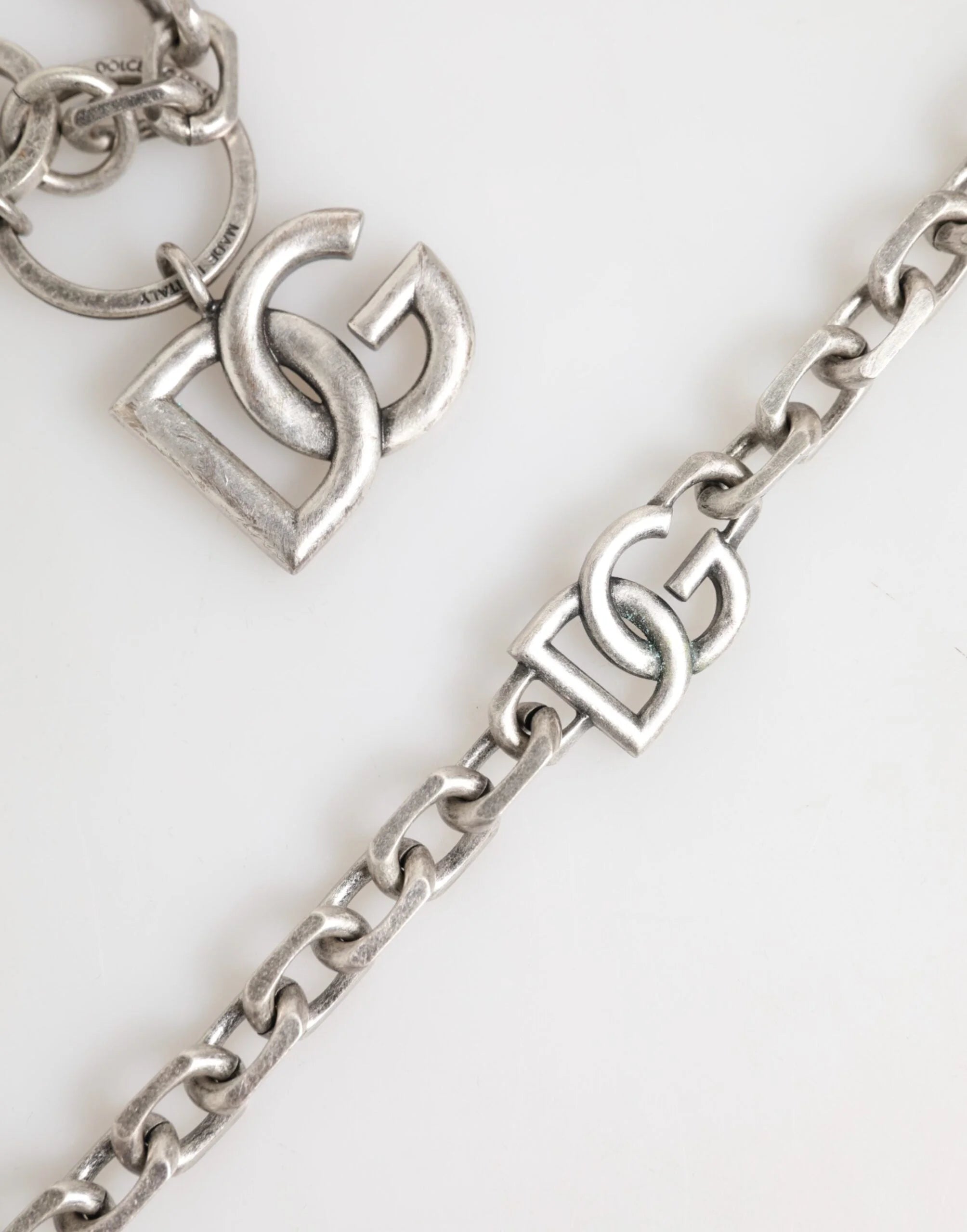 Dolce & Gabbana Silver Tone Brass DG Logo Detailing Chain Men Necklace - Necklaces