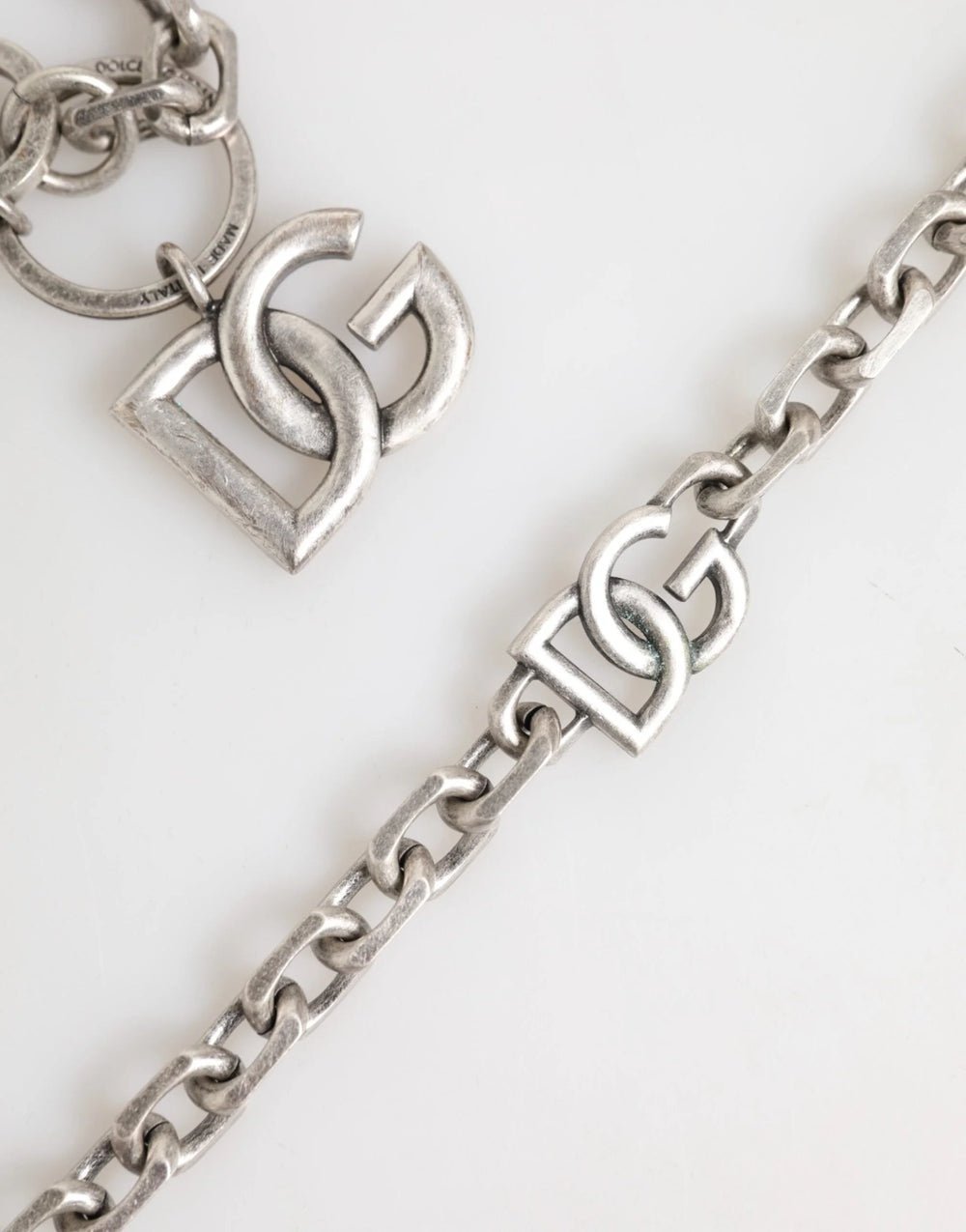 Dolce & Gabbana Silver Tone Brass DG Logo Detailing Chain Men Necklace - Necklaces