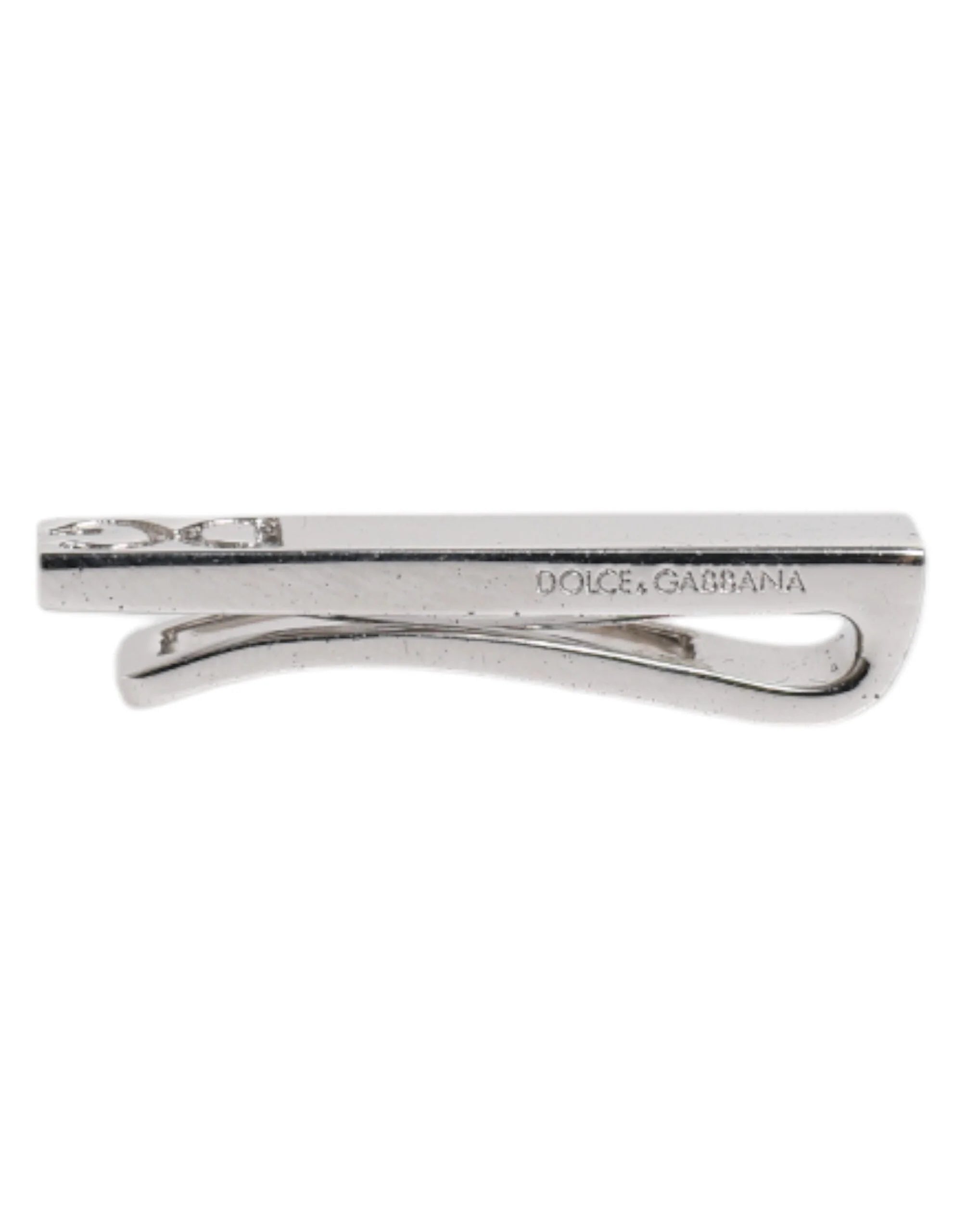 Dolce & Gabbana Silver Tone Brass Logo Branded Tie Clip Bar - Tie Clips