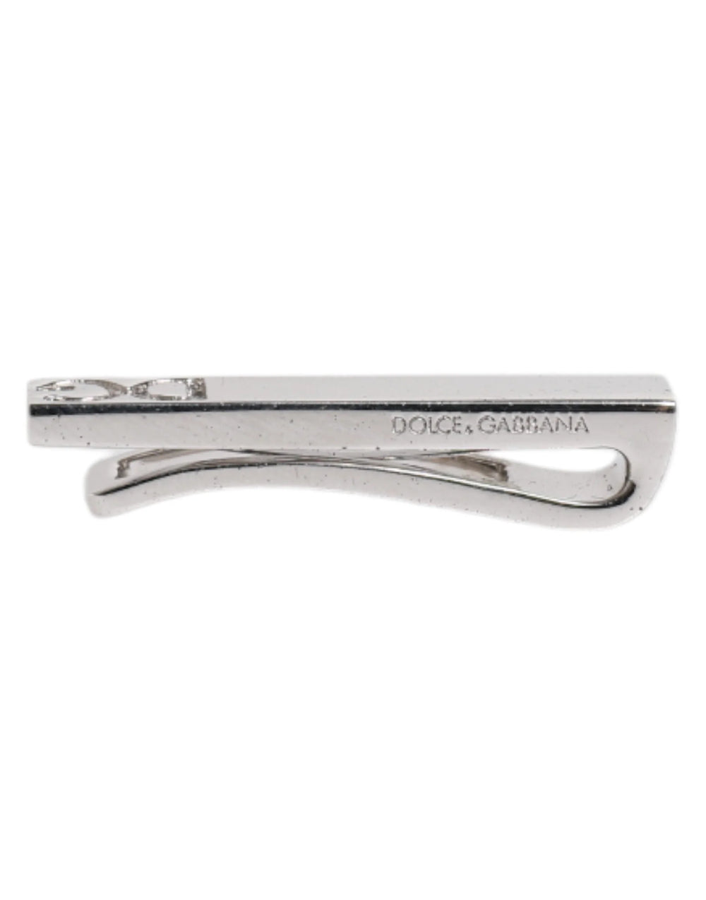 Dolce & Gabbana Silver Tone Brass Logo Branded Tie Clip Bar - Tie Clips