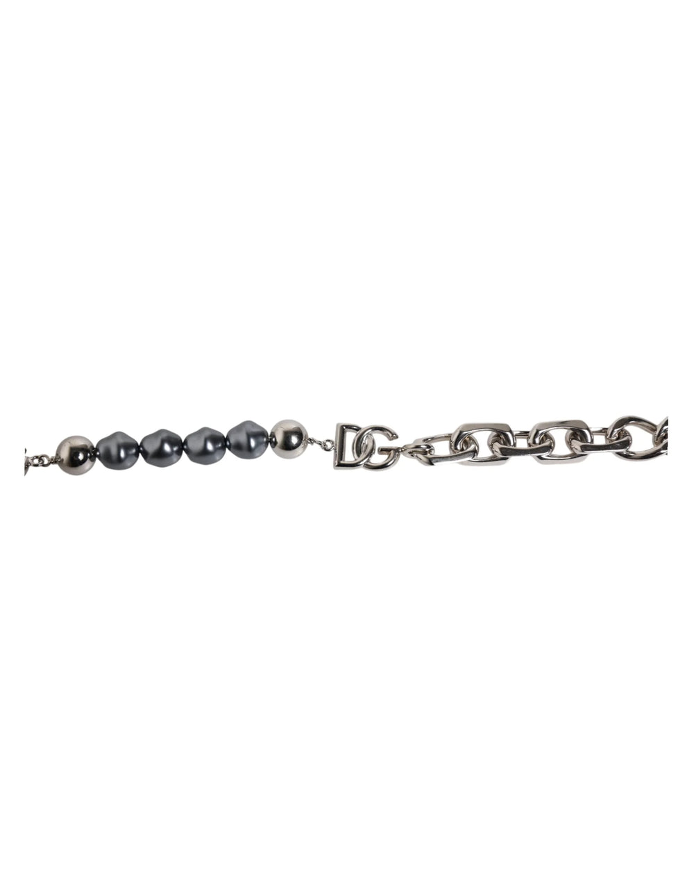 Dolce & Gabbana Silver Tone Chain Lobster Clasp Logo Gray Pearls Bracelet - Bracelets