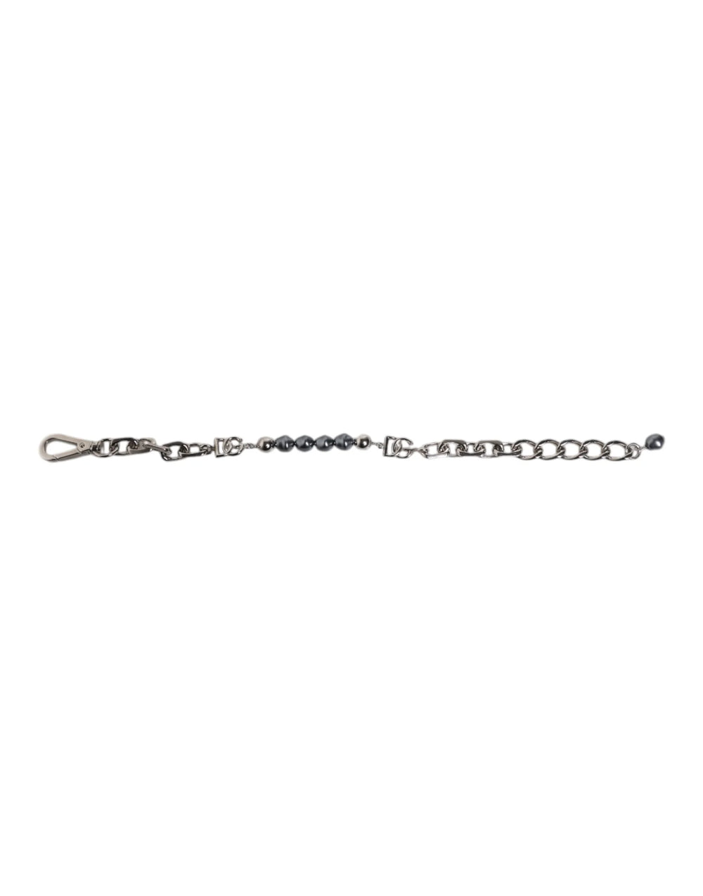 Dolce & Gabbana Silver Tone Chain Lobster Clasp Logo Gray Pearls Bracelet - Bracelets