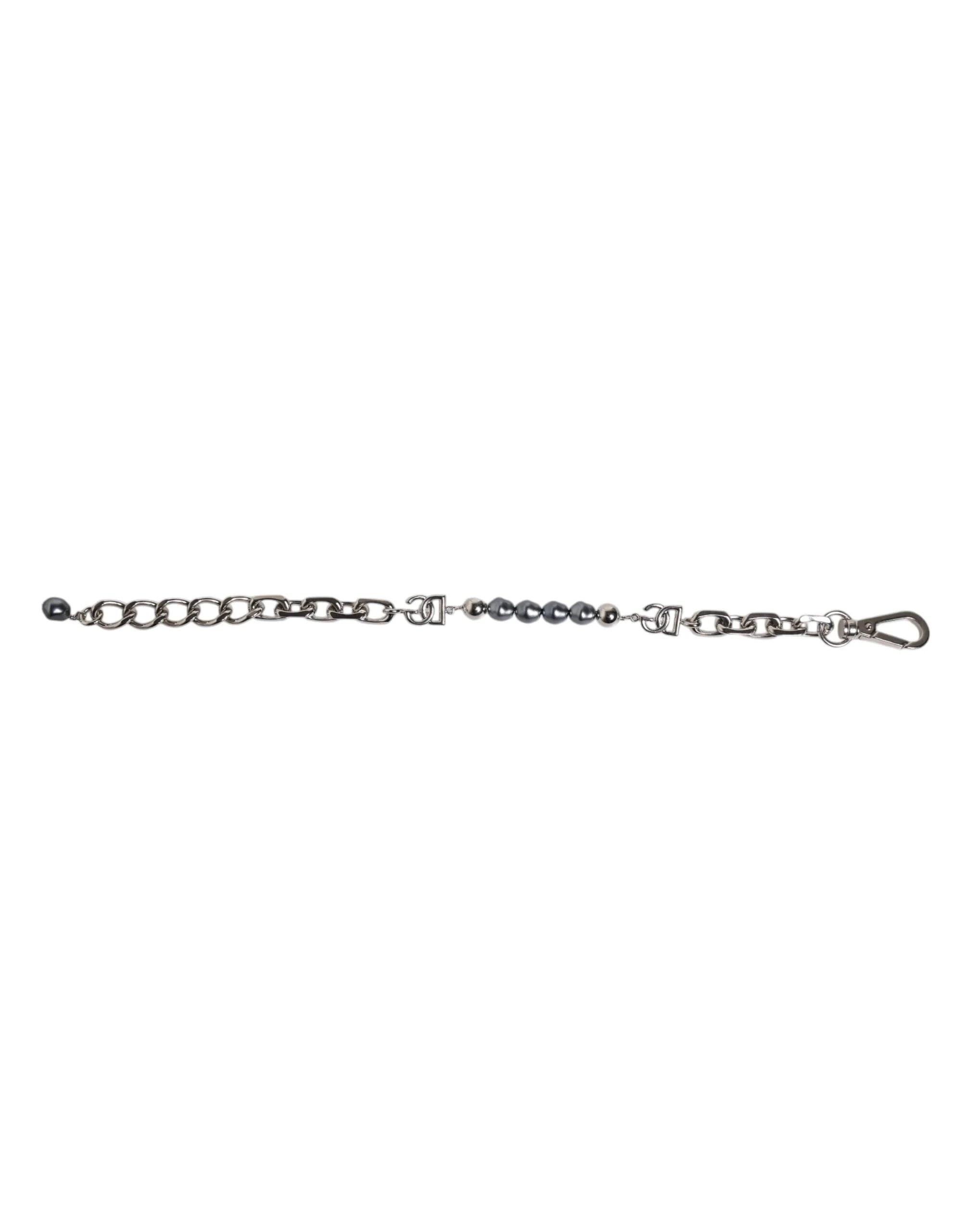 Dolce & Gabbana Silver Tone Chain Lobster Clasp Logo Gray Pearls Bracelet - Bracelets