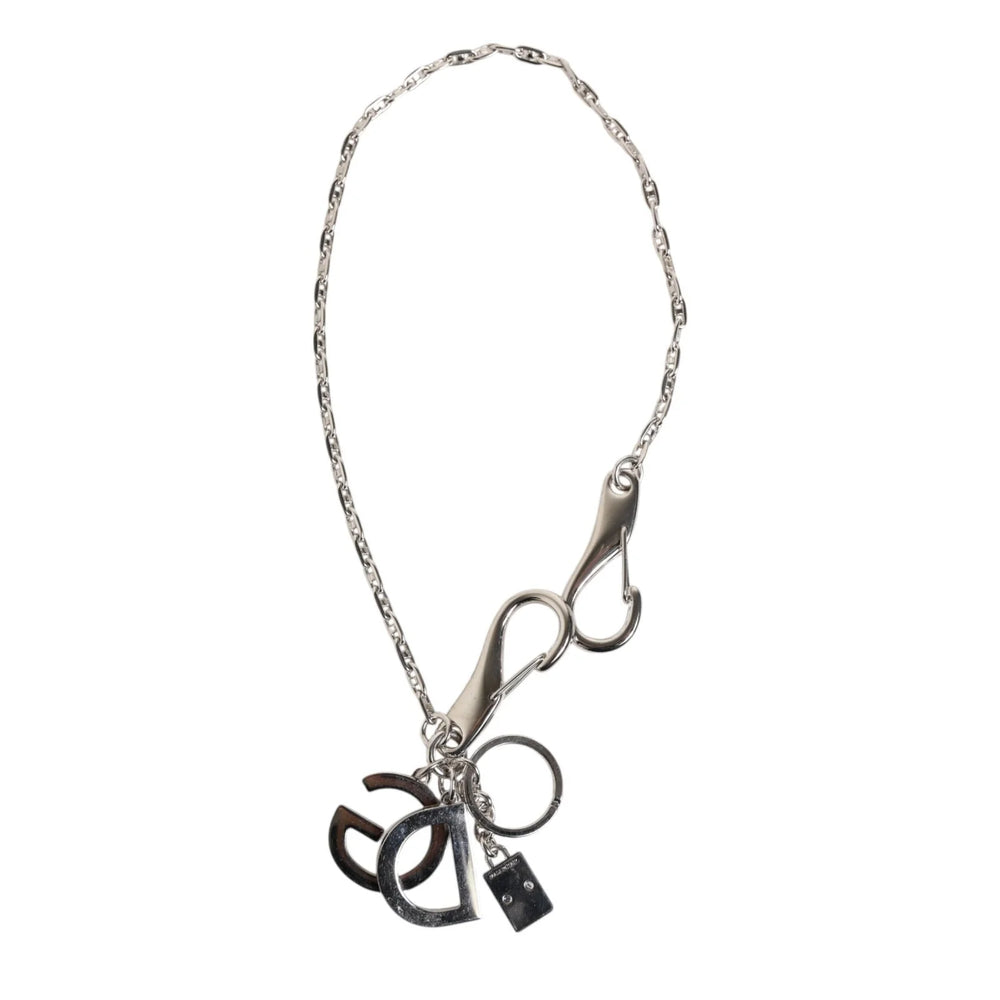 Dolce & Gabbana Silver Tone DG Logo Keychain Key Holder Bag Charm Keyring