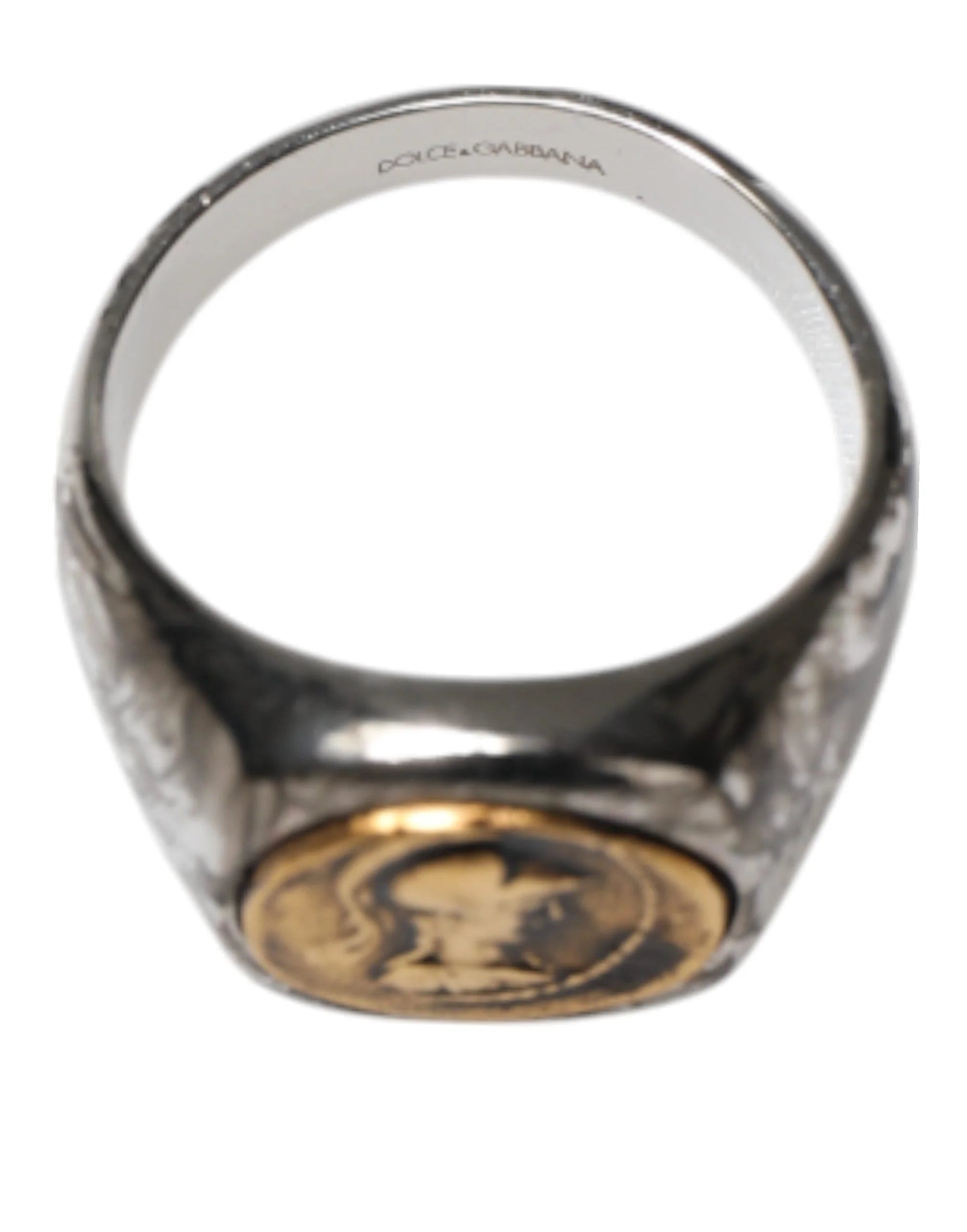 Dolce & Gabbana Silver Tone Engraved Two Color Real Brass Ring - EU62 | US10.5 - Rings