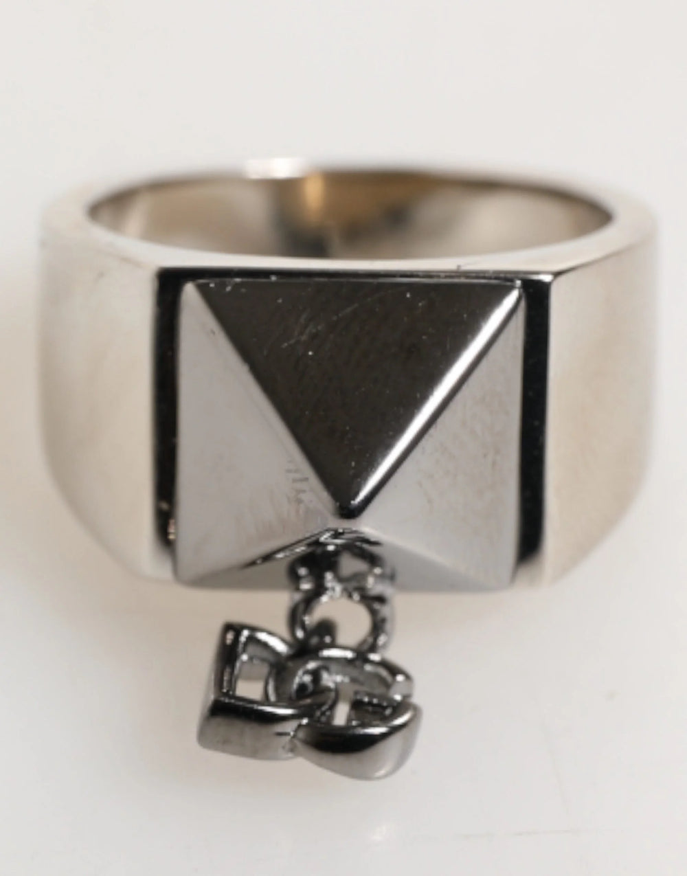 Dolce & Gabbana Silver Tone Pyramid DG Logo Real Brass Ring - EU62 | US10.5 - Rings