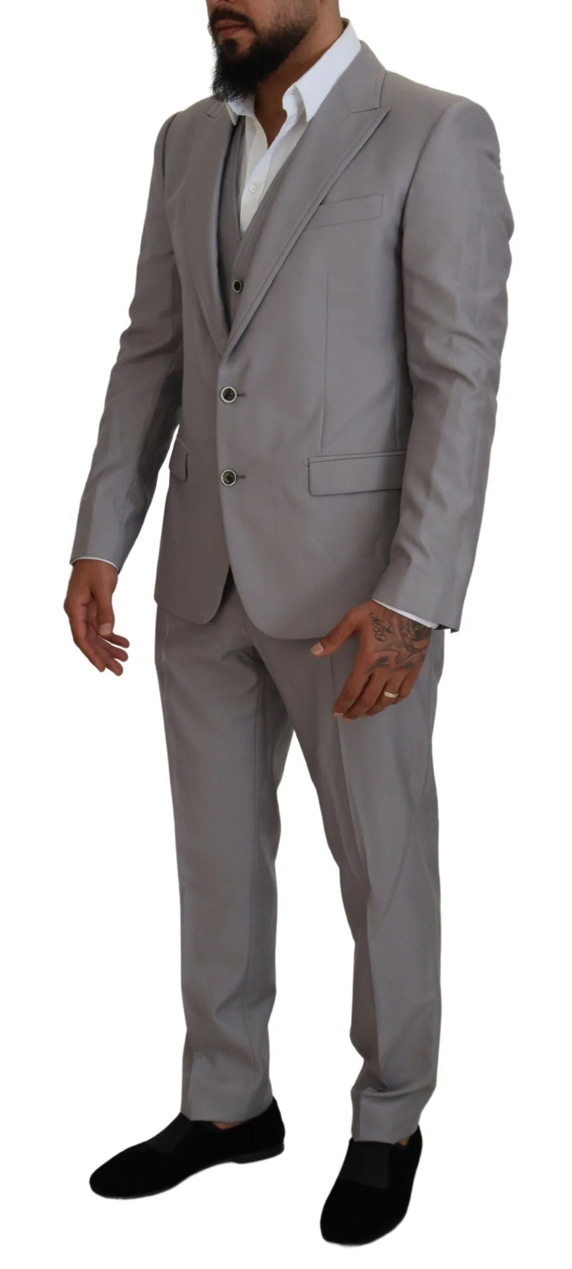 Dolce & Gabbana Silver Wool Silk 3 Piece Slim Fit Suit - IT52 | L - Suits