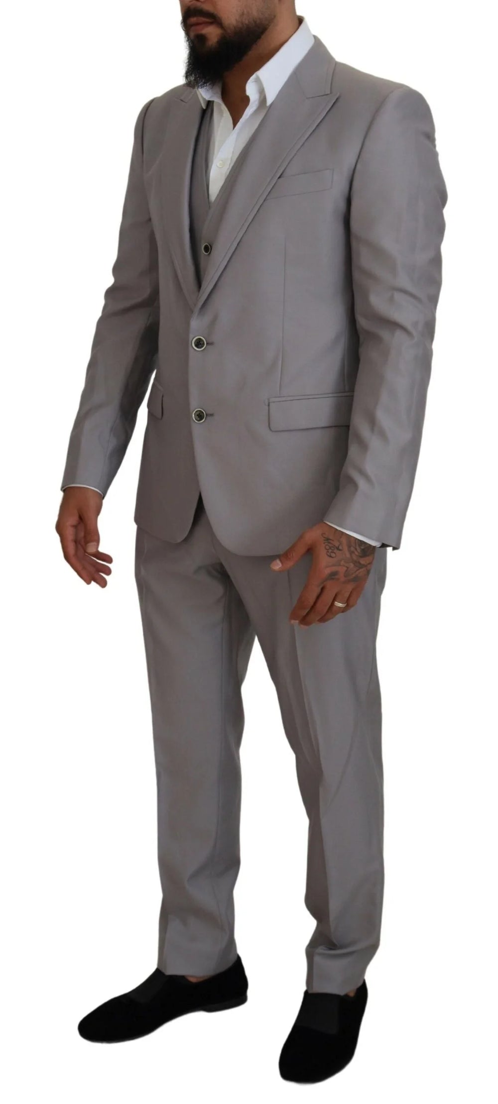 Dolce & Gabbana Silver Wool Silk 3 Piece Slim Fit Suit - IT52 | L - Suits