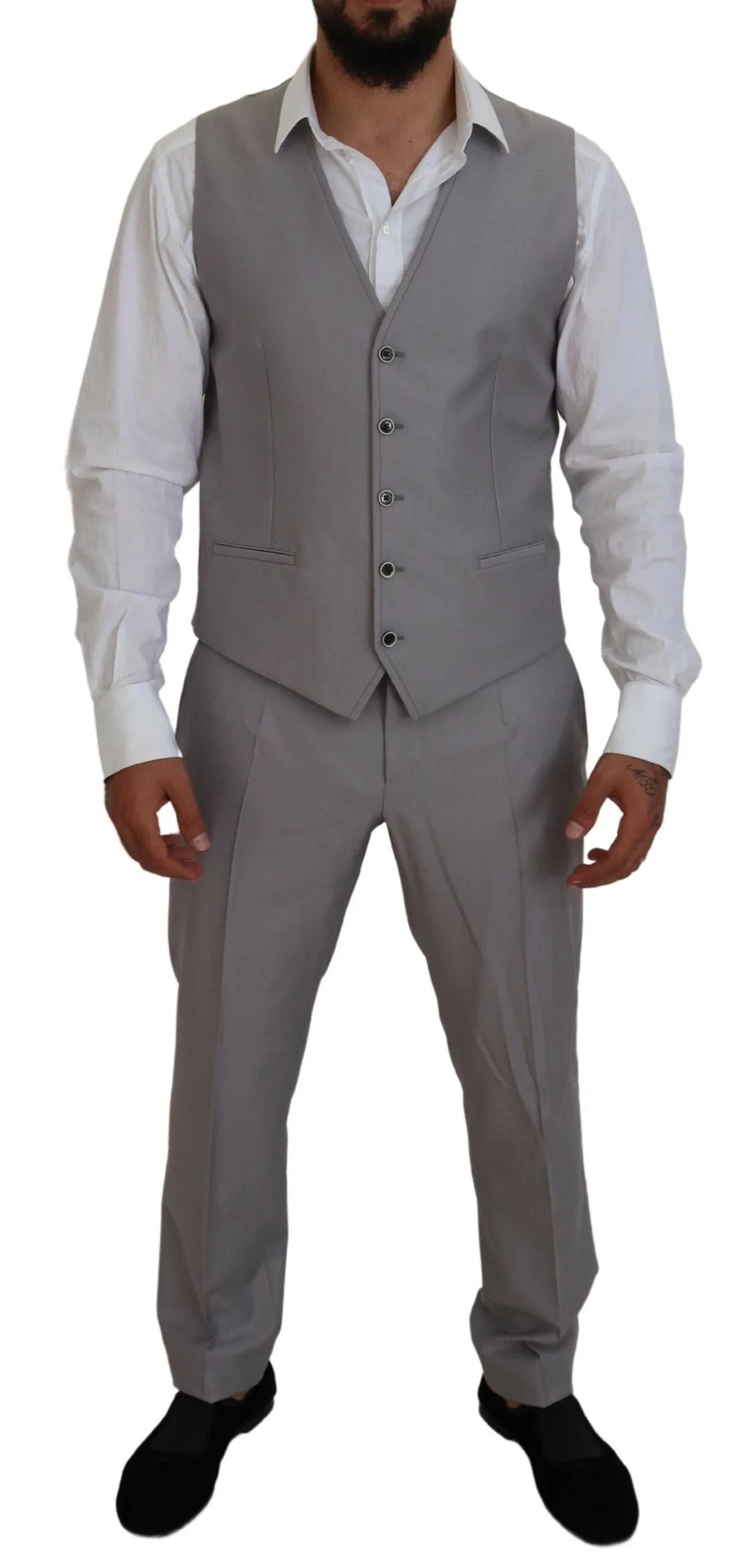 Dolce & Gabbana Silver Wool Silk 3 Piece Slim Fit Suit - IT52 | L - Suits