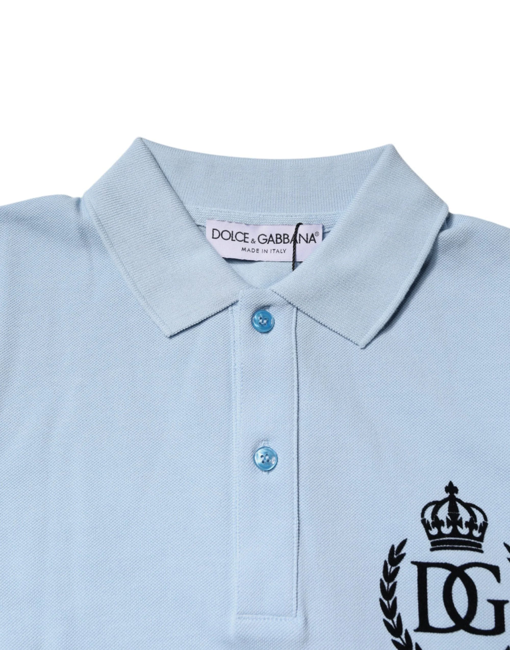 Dolce & Gabbana Sky Blue Cotton Crown Collared Polo T-shirt - Polos