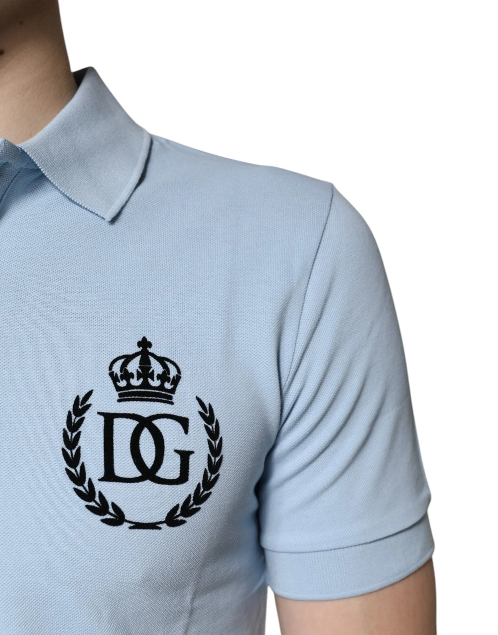 Dolce & Gabbana Sky Blue Cotton Crown Collared Polo T-shirt - Polos