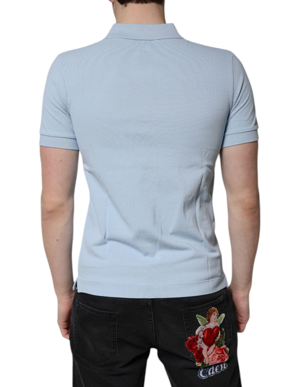Dolce & Gabbana Sky Blue Cotton Crown Collared Polo T-shirt - Polos