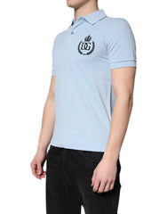 Dolce & Gabbana Sky Blue Cotton Crown Collared Polo T-shirt - Polos