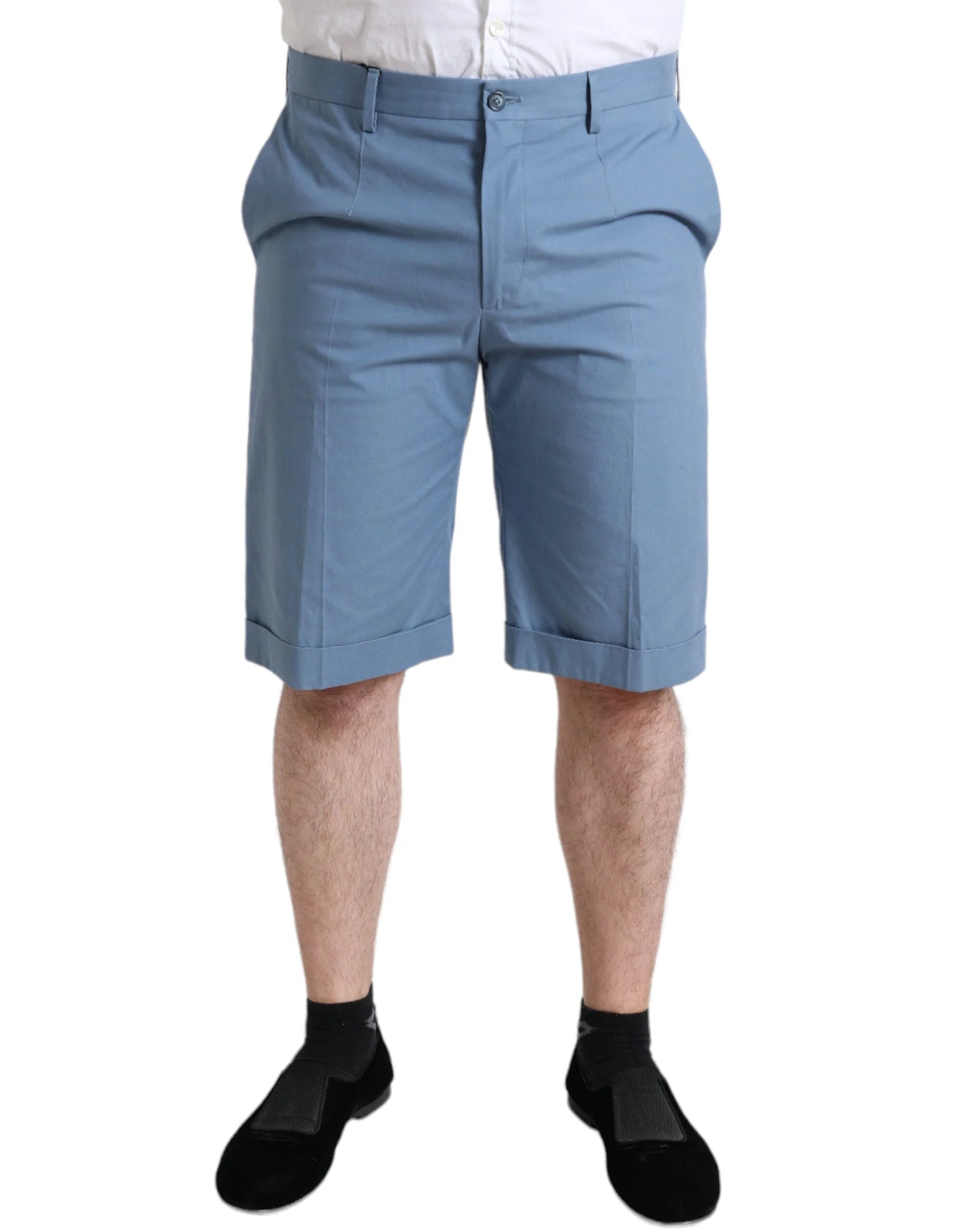 Dolce & Gabbana Sky Blue Cotton Folded Hem Men Bermuda Shorts - Bermudas