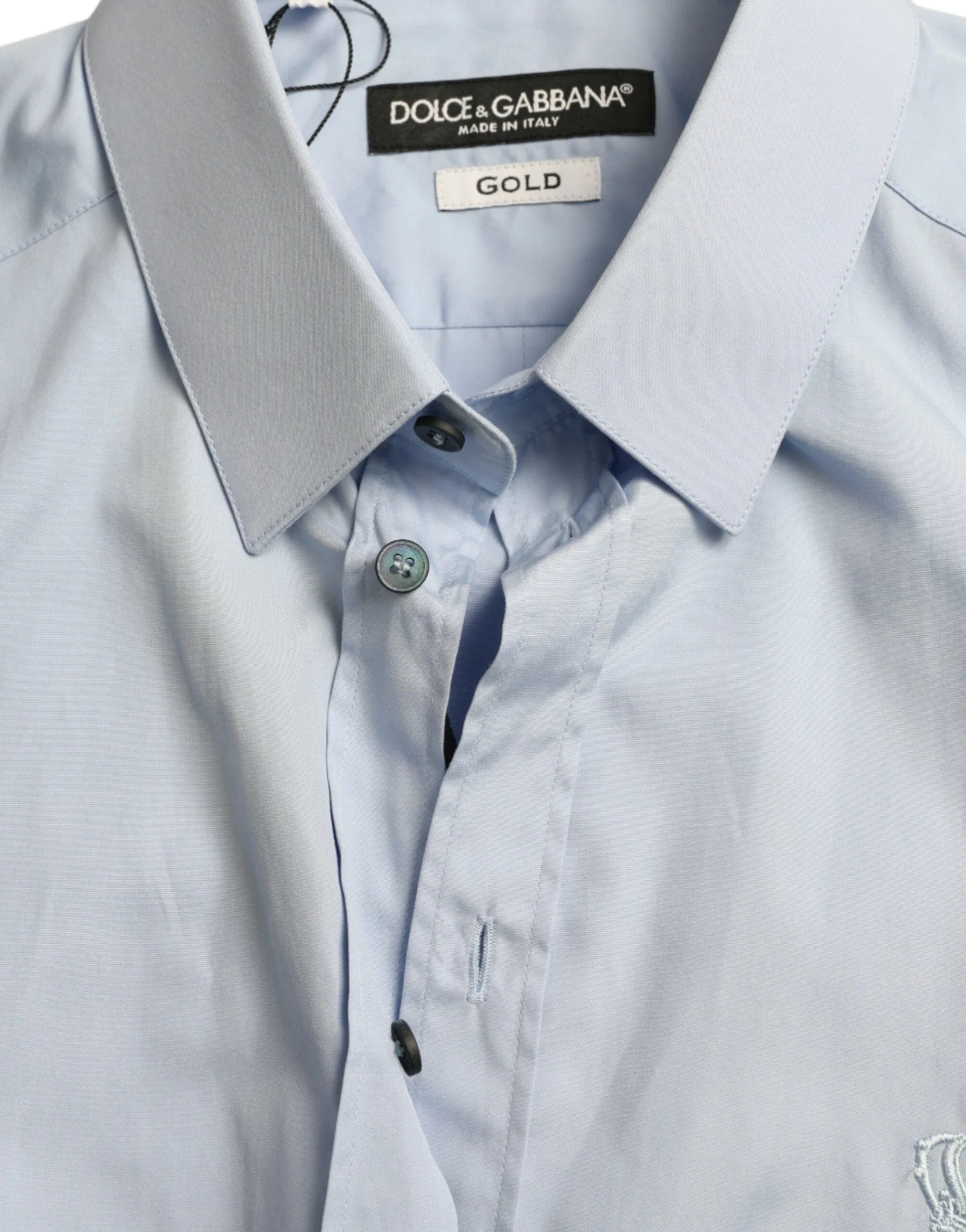 Dolce & Gabbana Sky Blue Cotton Men Formal GOLD Dress Shirt - Shirts