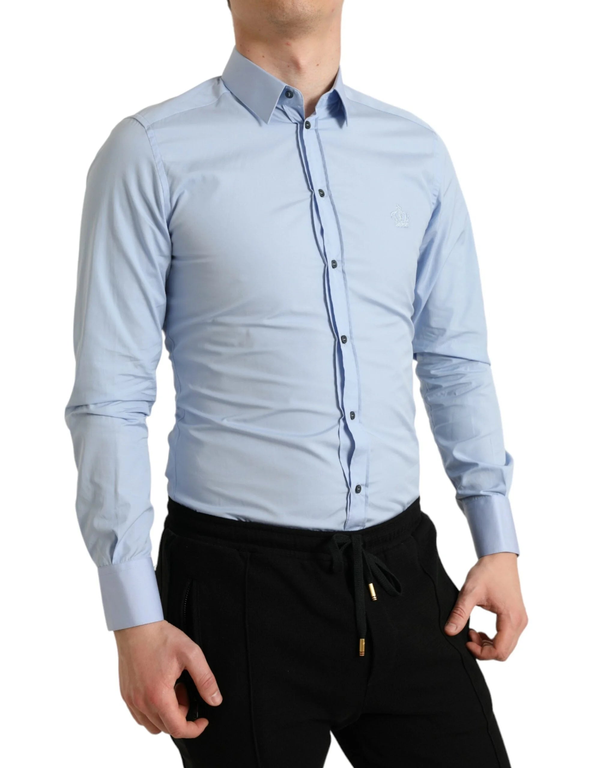 Dolce & Gabbana Sky Blue Cotton Men Formal GOLD Dress Shirt - Shirts