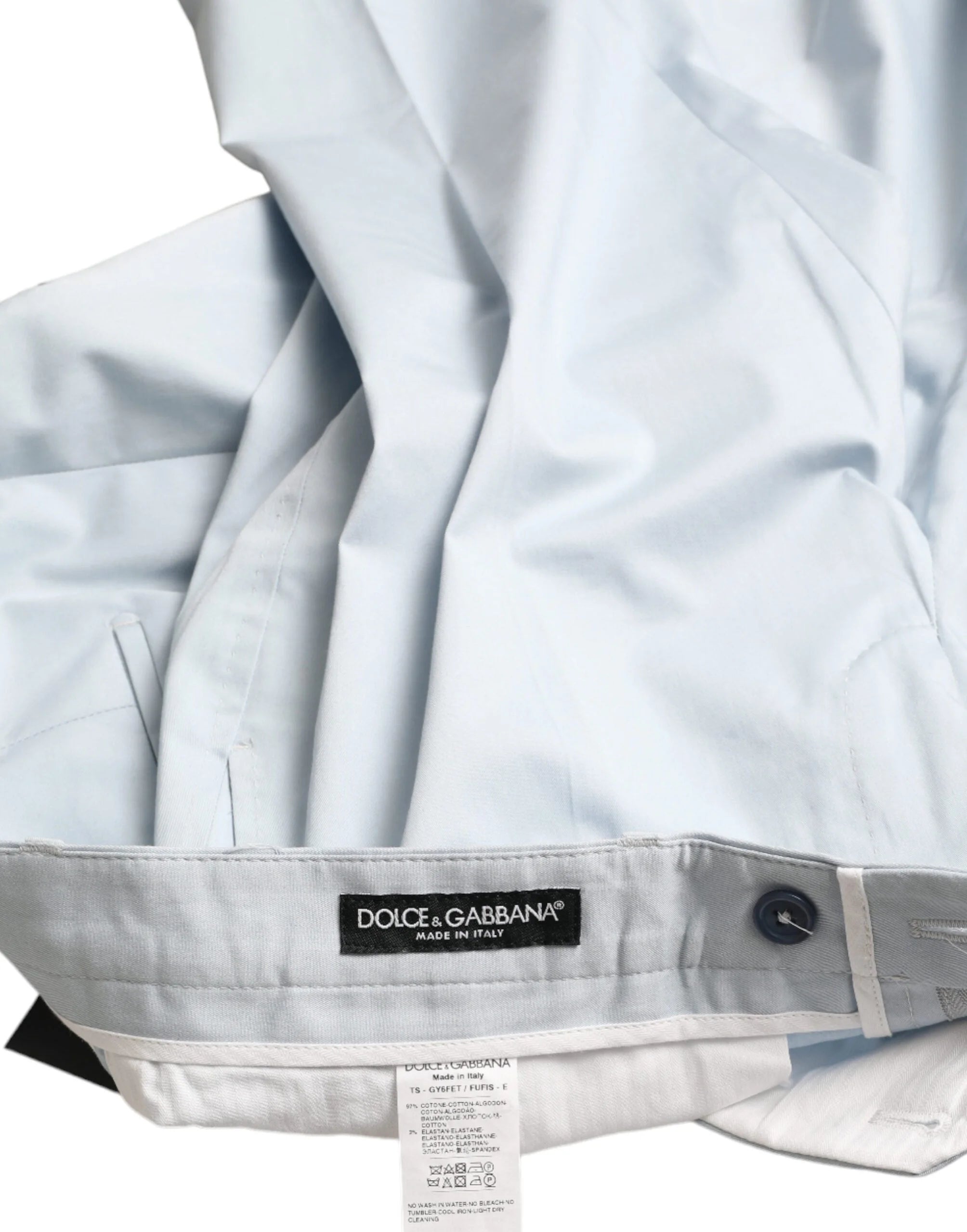 Dolce & Gabbana Sky Blue Cotton Stretch Skinny Pants - Trousers