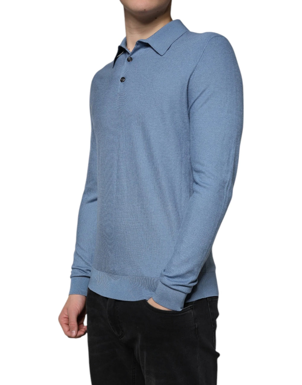 Dolce & Gabbana Sky Blue Silk Collared Men Pullover Sweater - IT48 | M - Sweaters