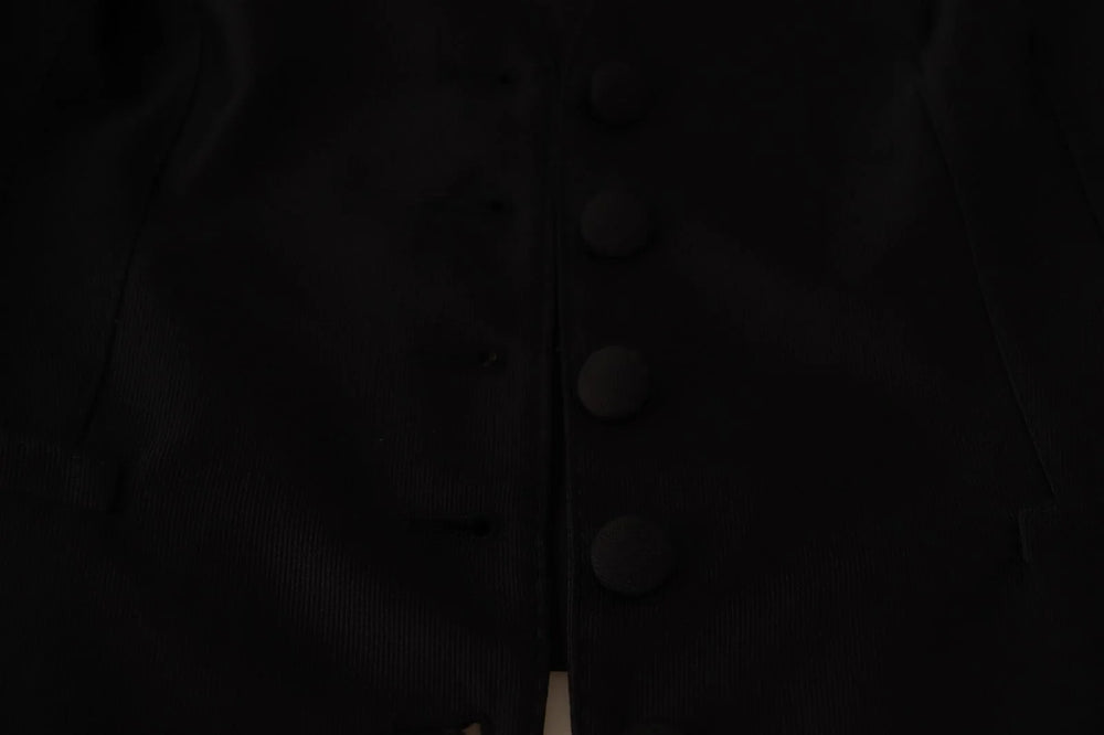 Dolce & Gabbana Solid Black Silk Sleeveless Waistcoat Vest Top - IT38 | XS