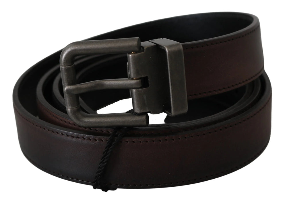 Dolce & Gabbana Solid Brown Leather Gray Buckle Belt - 115 cm / 46 Inches - Belts