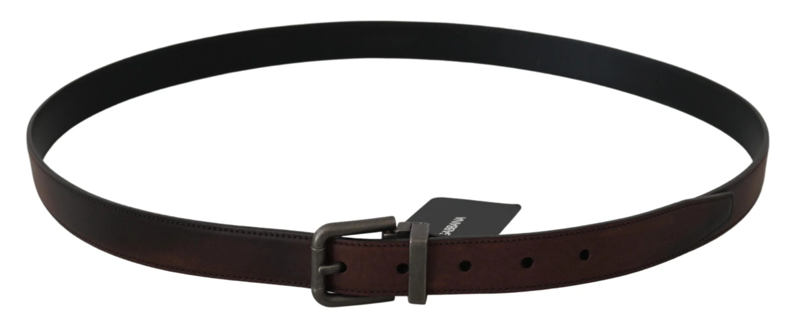 Dolce & Gabbana Solid Brown Leather Gray Buckle Belt - 115 cm / 46 Inches - Belts