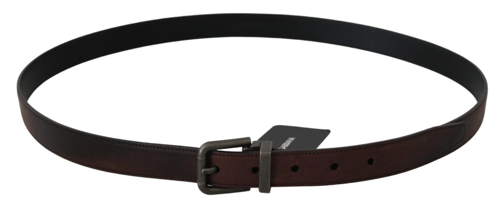 Dolce & Gabbana Solid Brown Leather Gray Buckle Belt - 115 cm / 46 Inches - Belts