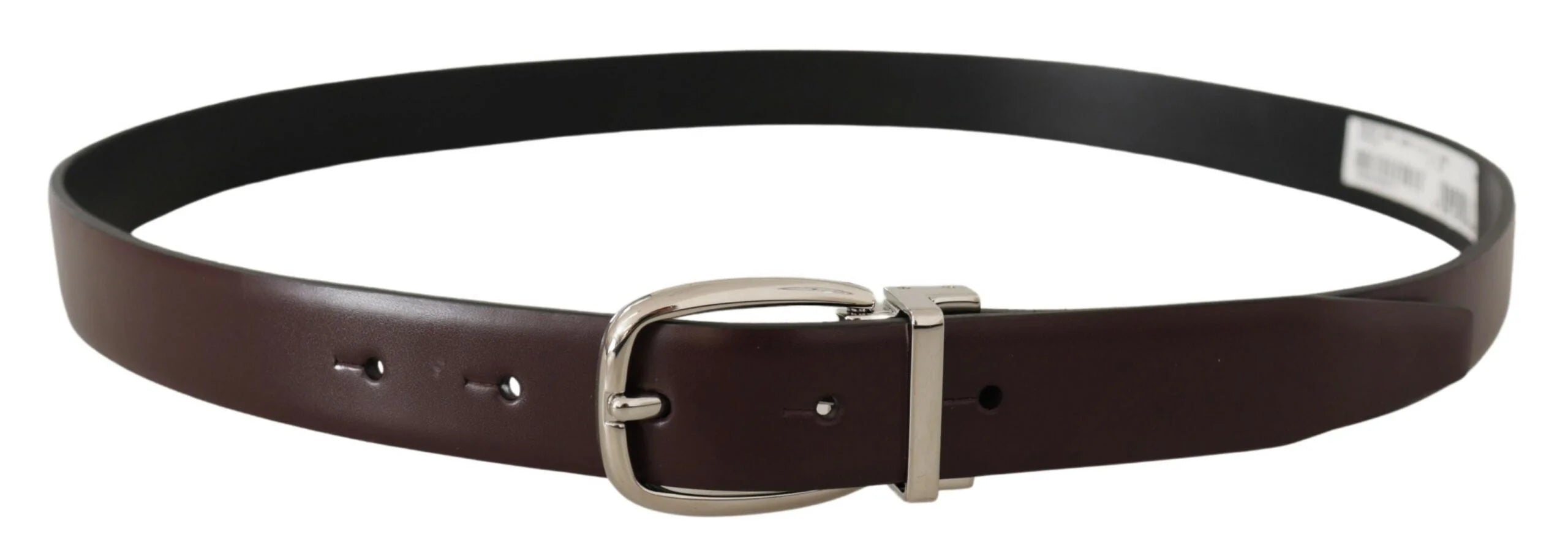 Dolce & Gabbana Solid Brown Leather Silver Metal Belt - 90 cm / 36 Inches - Belts