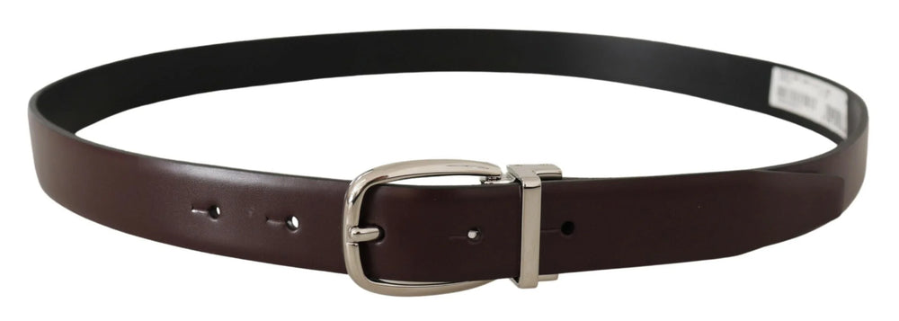 Dolce & Gabbana Solid Brown Leather Silver Metal Belt - 90 cm / 36 Inches - Belts