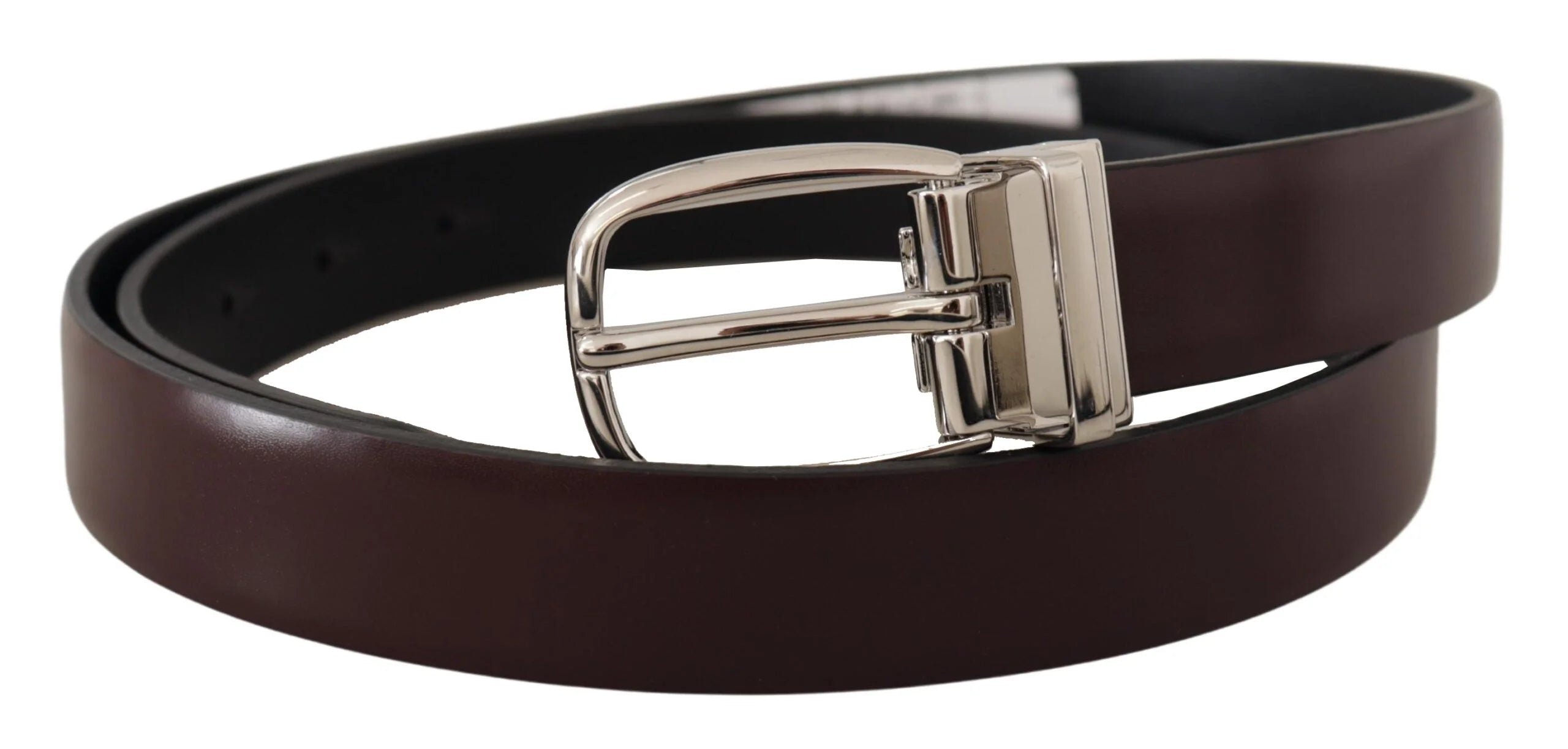 Dolce & Gabbana Solid Brown Leather Silver Metal Belt - 90 cm / 36 Inches - Belts
