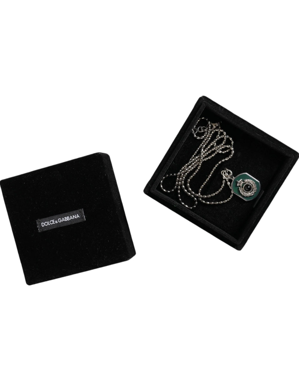 Dolce & Gabbana Sterling Silver 925 Chain Bar Gem Pendant Logo Necklace - Necklaces