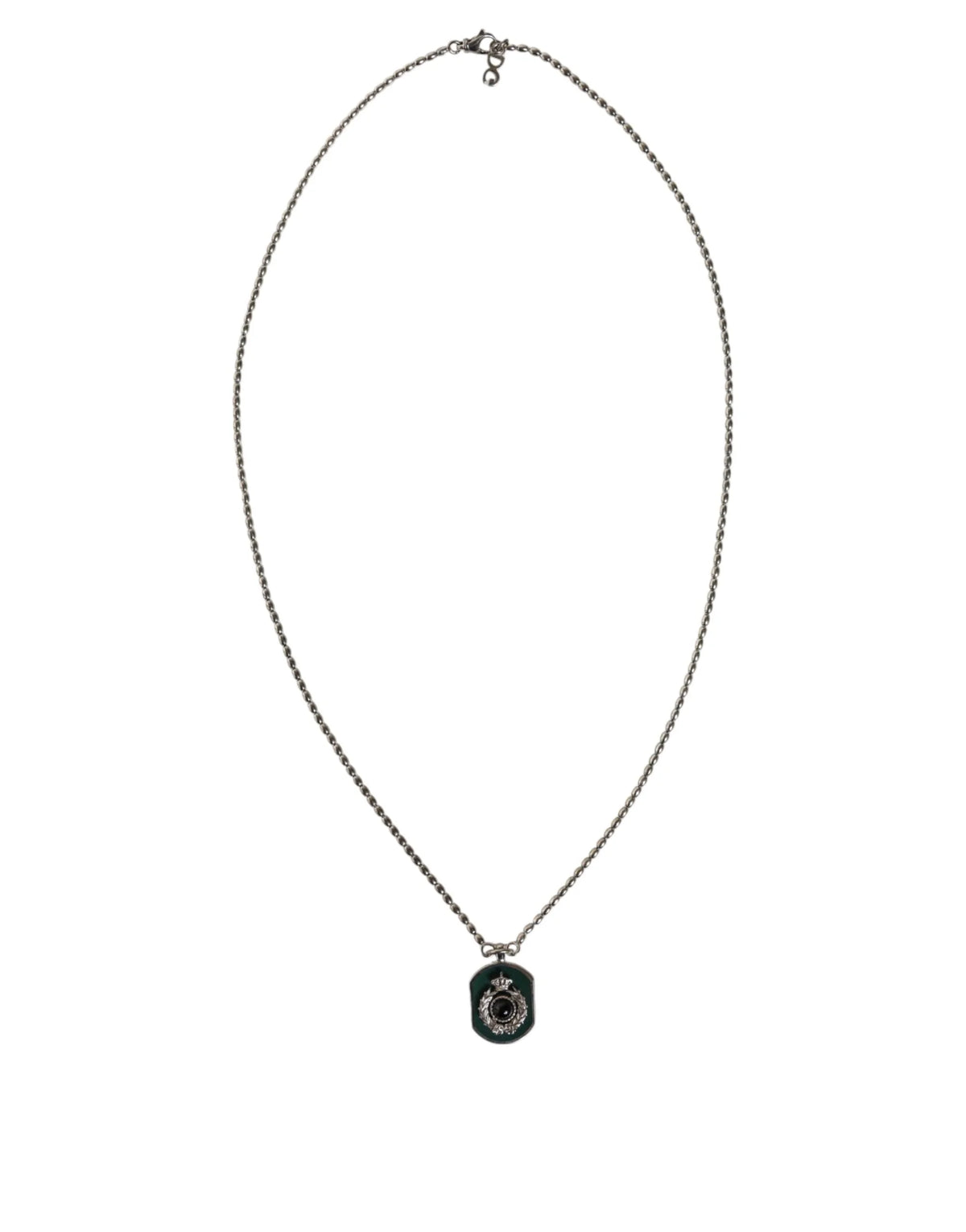 Dolce & Gabbana Sterling Silver 925 Chain Bar Gem Pendant Logo Necklace - Necklaces