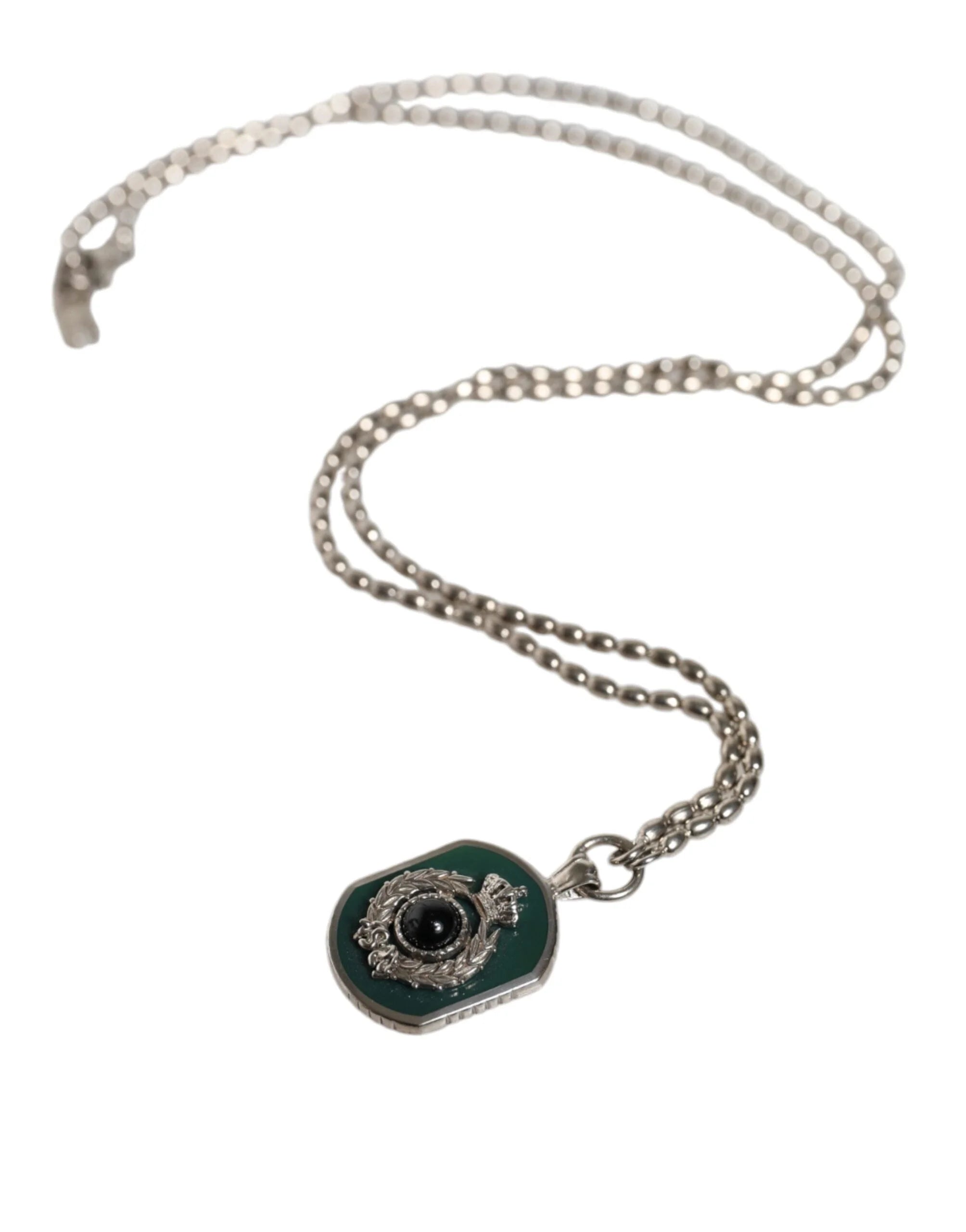 Dolce & Gabbana Sterling Silver 925 Chain Bar Gem Pendant Logo Necklace - Necklaces