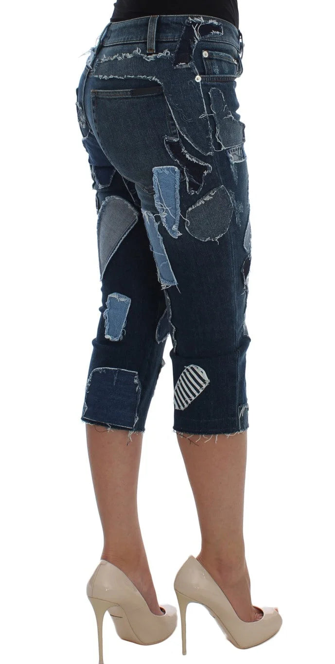 Dolce & Gabbana Stretch Blue Patchwork Jeans Shorts - IT36 | XS - Denim Shorts