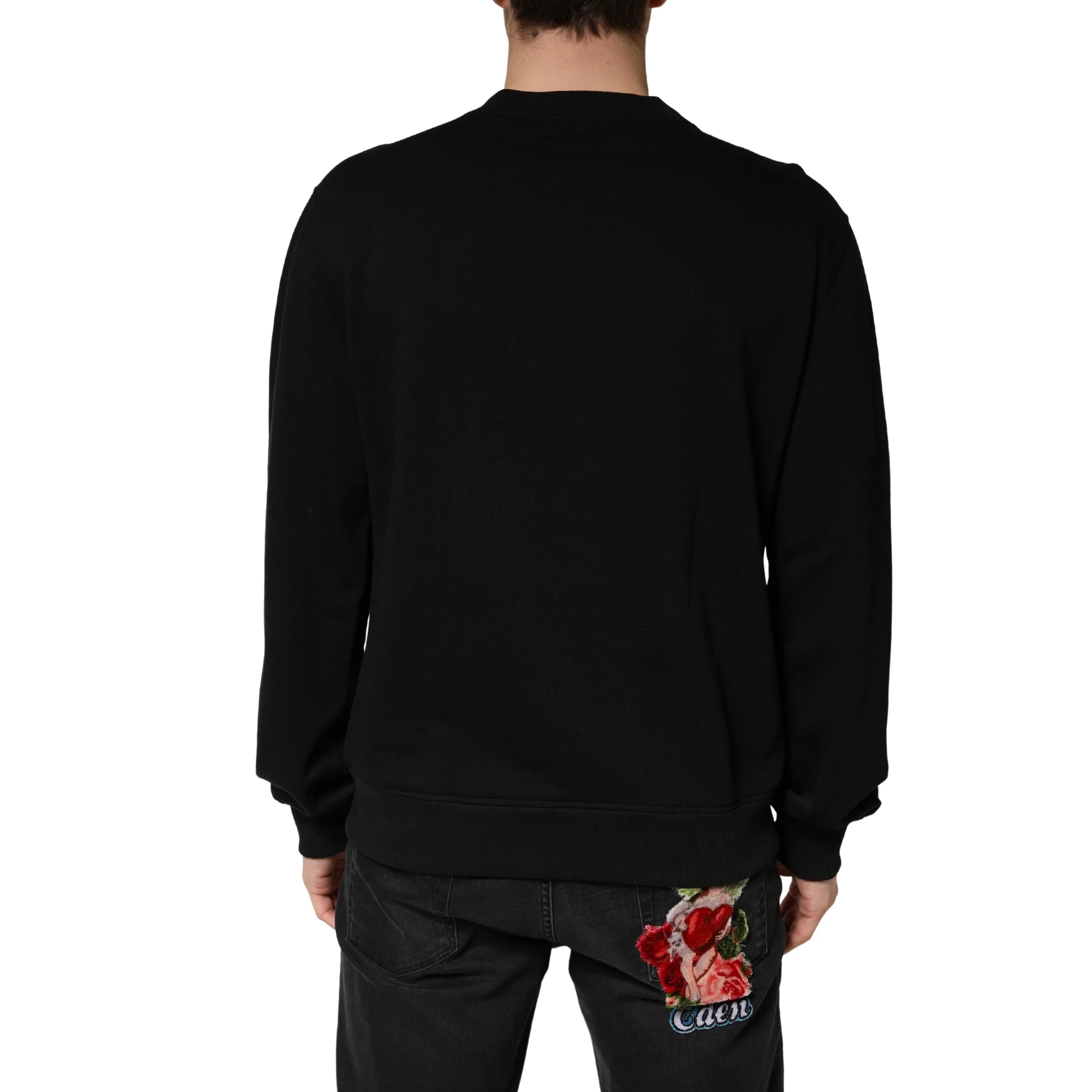 Dolce & Gabbana Sweater Black Cotton Crewneck Sweatshirt - IT52 | XL