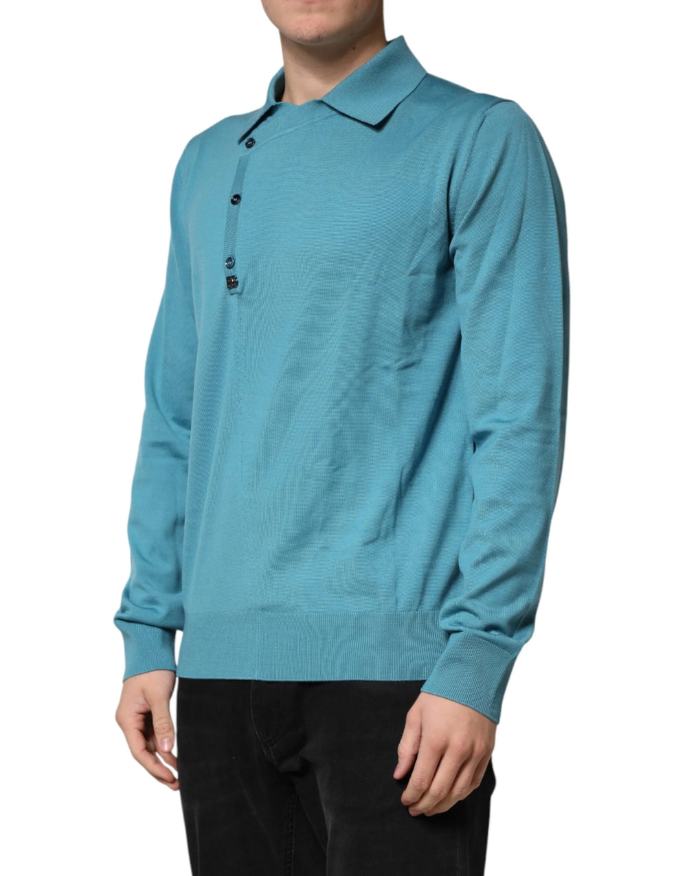 Dolce & Gabbana Teal Wool Collared Polo Pullover Sweater - IT52 | XL