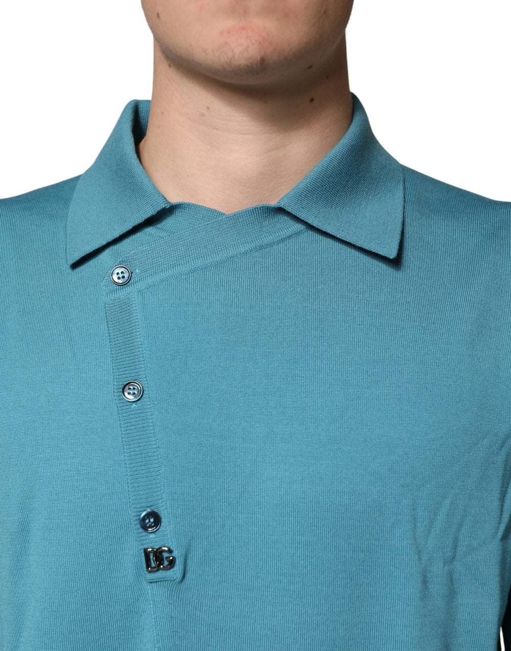 Dolce & Gabbana Teal Wool Collared Polo Pullover Sweater - IT52 | XL